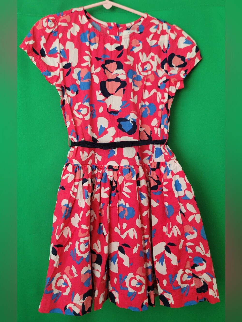 crown & ivy Coral Pink Floral Fit-and-Flare Dress with Blue Accents Girls Size 7